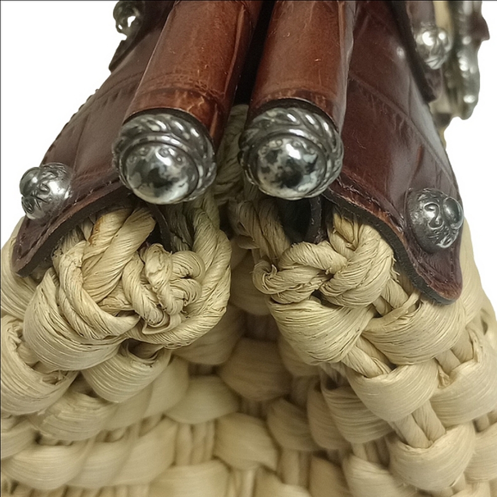 BRIGHTON "EVA DELIGHT" WICKER STRAW SUMMER HANDBAG WITH BROWN LEATHER ACCENTS - Picture 11 of 16